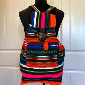 New!  Vibrant Colorful Striped Knitted Drawstring Deep Backpack